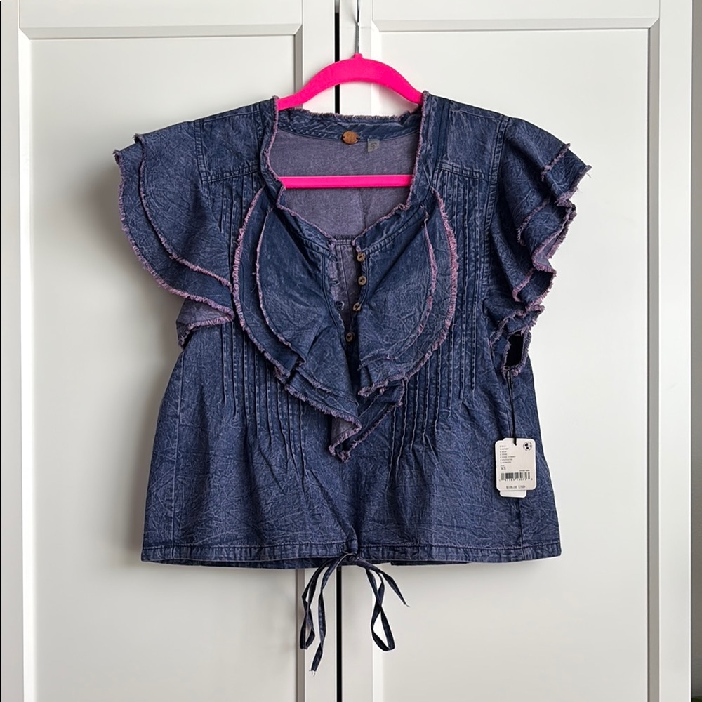 NWT Free People Naya Denim Top, XS - Picture 3 of 4